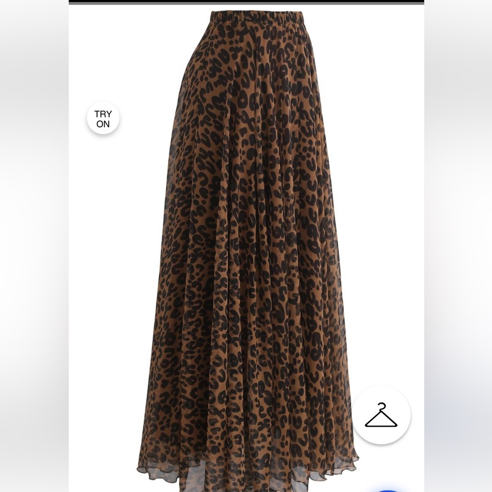 CHICWISH LEOPARD PRINT FULL LENGTH FULL CIRCLE SWINGY CHIFFON SKIRT - Picture 2 of 10